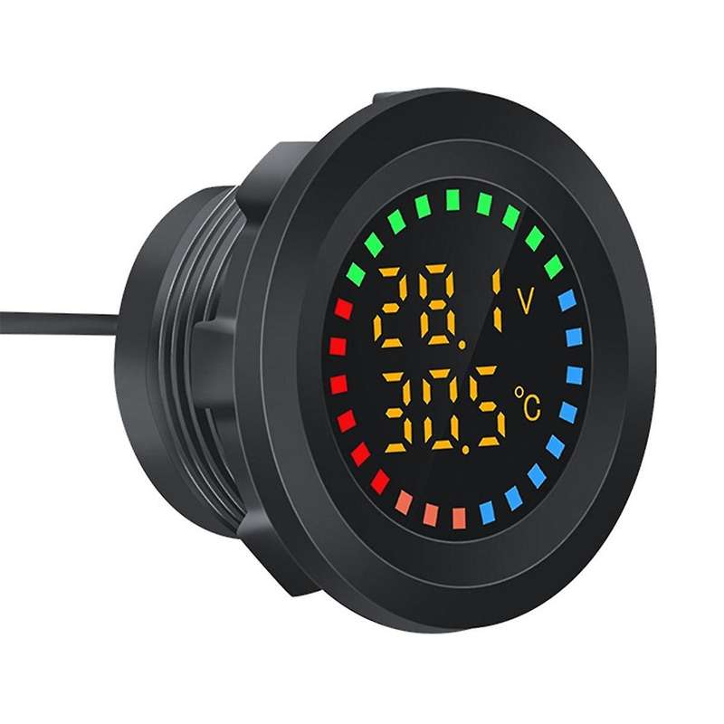 12-24V Car Round Color Screen Temperature Voltmeter Auto Voltage Test Dual Display Digital Measureme