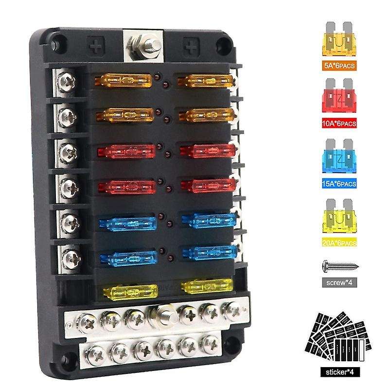 12-32V Car Holder with LED Indicator Light 6/12 Ways Blade Cover for Auto Car Boat Marine Trike