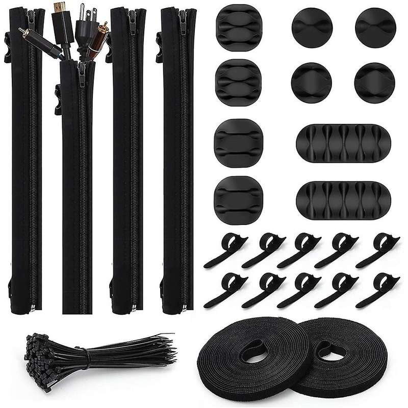 126pcs Cable Management Organizer Kit, 4 Cable Sleeve 10 Reusable Cable Ties Cord Organizer for Off