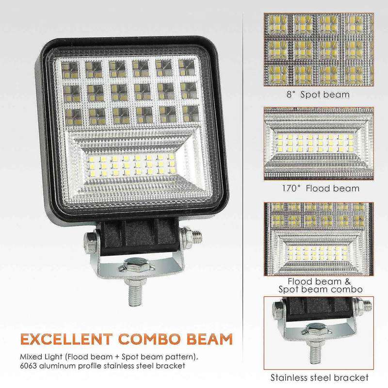 126W LED Square Headlight Light Bar Spot Flood for Offroad Trucks Motorcycle Fog Lamp 12V 80V Drivin