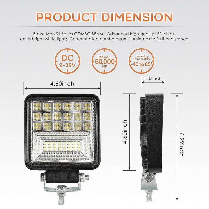 126W LED Square Headlight Light Bar Spot Flood for Offroad Trucks Motorcycle Fog Lamp 12V 80V Drivin
