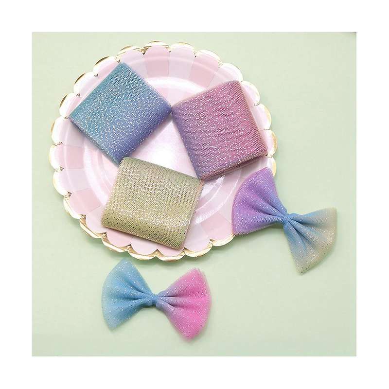 12cmx5 Yards Gradient Rainbow Tulle Roll Silver Dot Tulle Mesh Diy Children's Handmade Jewelry Hair