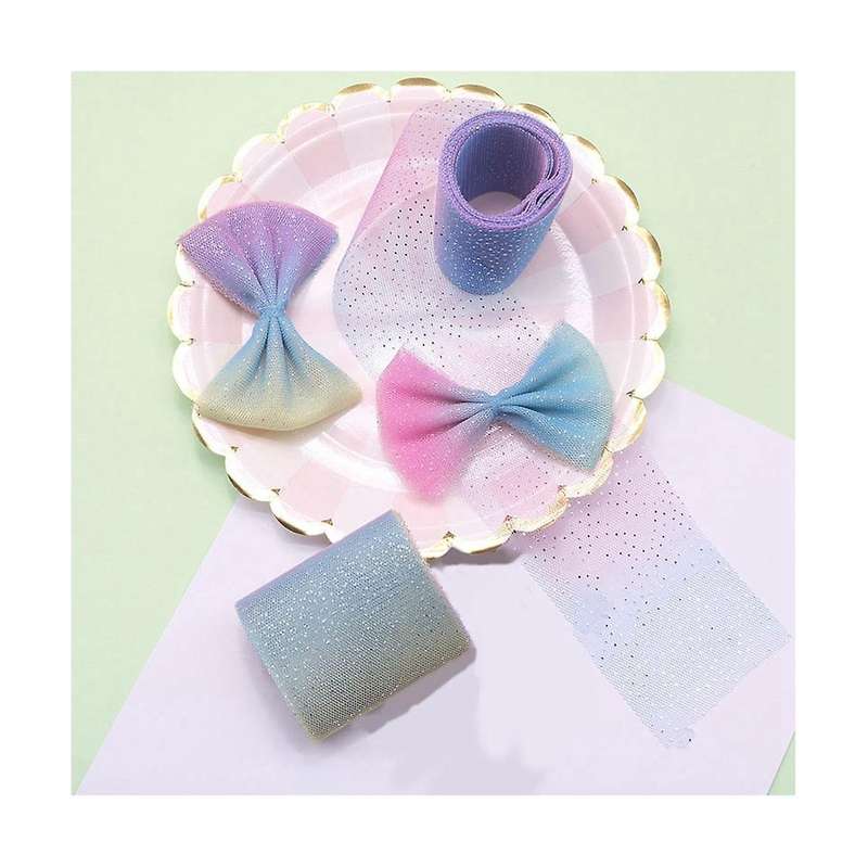 12cmx5 Yards Gradient Rainbow Tulle Roll Silver Dot Tulle Mesh Diy Children's Handmade Jewelry Hair