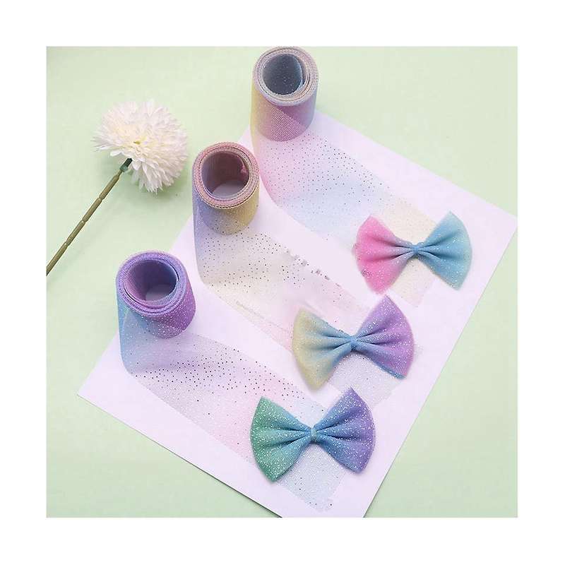 12cmx5 Yards Gradient Rainbow Tulle Roll Silver Dot Tulle Mesh Diy Children's Handmade Jewelry Hair