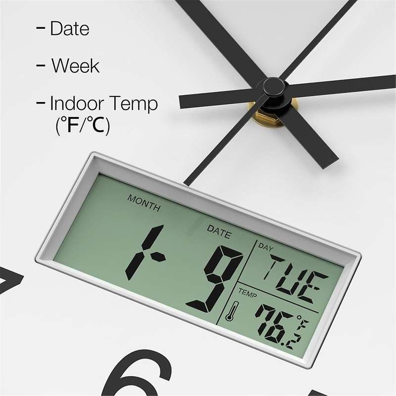 12inch Atomic Analog Wall Clock with Digital Date,Week,Indoor Temp - Battery Operated Atomic Wall Cl