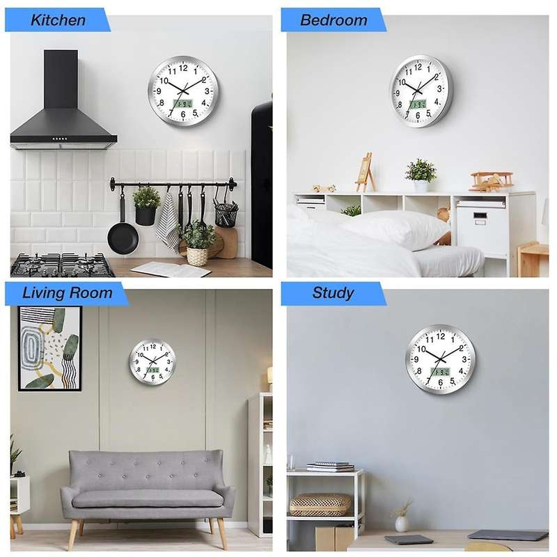 12inch Atomic Analog Wall Clock with Digital Date,Week,Indoor Temp - Battery Operated Atomic Wall Cl
