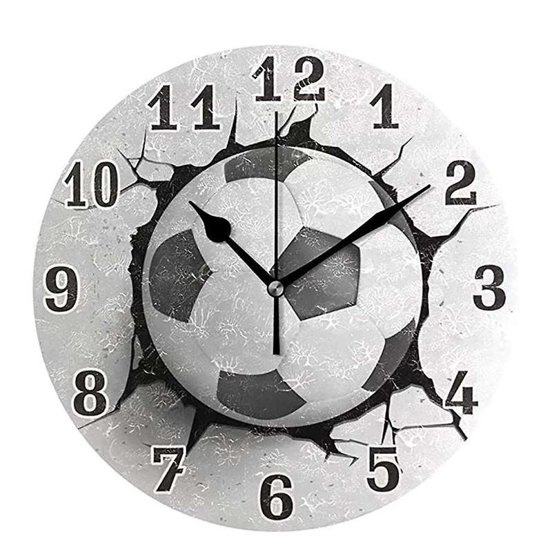 12inch Football Wall Crack Clock Round Wall Clock Mute Quartz Table Clock Bedroom Living Room Home D