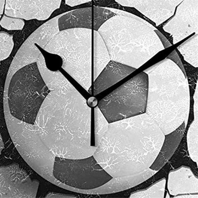12inch Football Wall Crack Clock Round Wall Clock Mute Quartz Table Clock Bedroom Living Room Home D