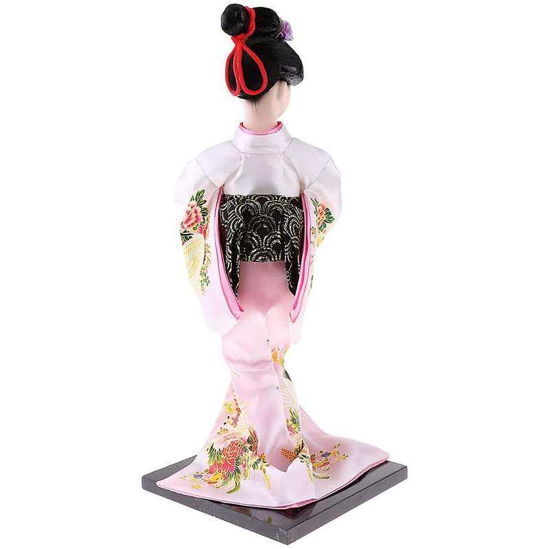 12Inch Japanese Doll Figurine with Fan Ornaments Gift Art Craft Collectables Pink Cloth Gift for