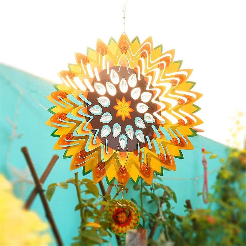 12inch Sunflower Wind Spinners Outdoor 3d Sunflower Wind Spinner Garden Decor, for Hanging Patio Yar