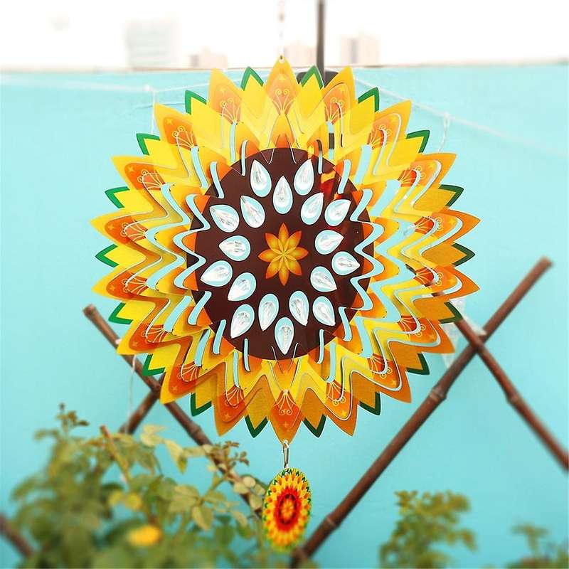 12inch Sunflower Wind Spinners Outdoor 3d Sunflower Wind Spinner Garden Decor, for Hanging Patio Yar