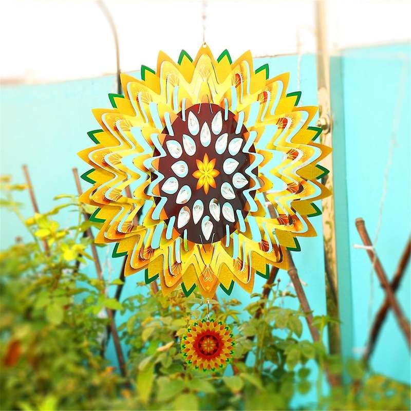 12inch Sunflower Wind Spinners Outdoor 3d Sunflower Wind Spinner Garden Decor, for Hanging Patio Yar