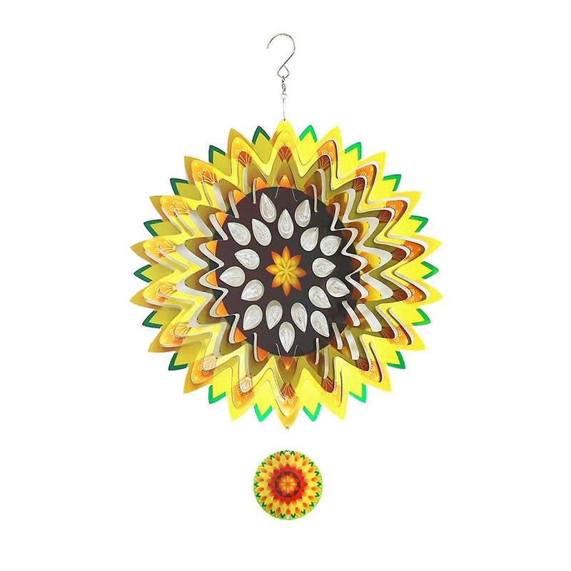 12Inch Sunflower Wind Spinners Outdoor 3D Sunflower Wind Spinner Garden Decor, for Hanging Patio Ya