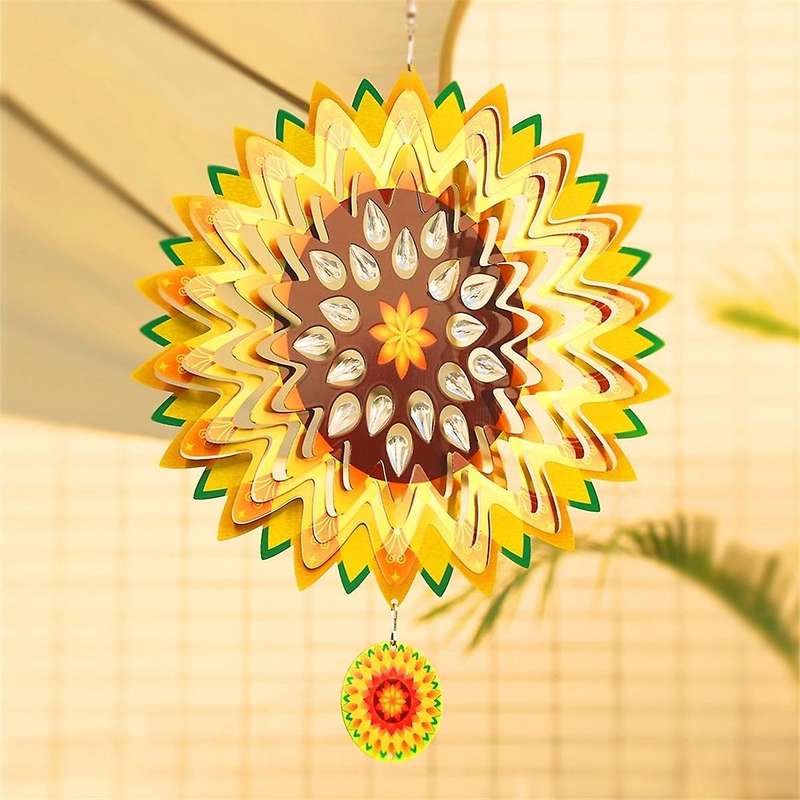 12Inch Sunflower Wind Spinners Outdoor 3D Sunflower Wind Spinner Garden Decor, for Hanging Patio Ya