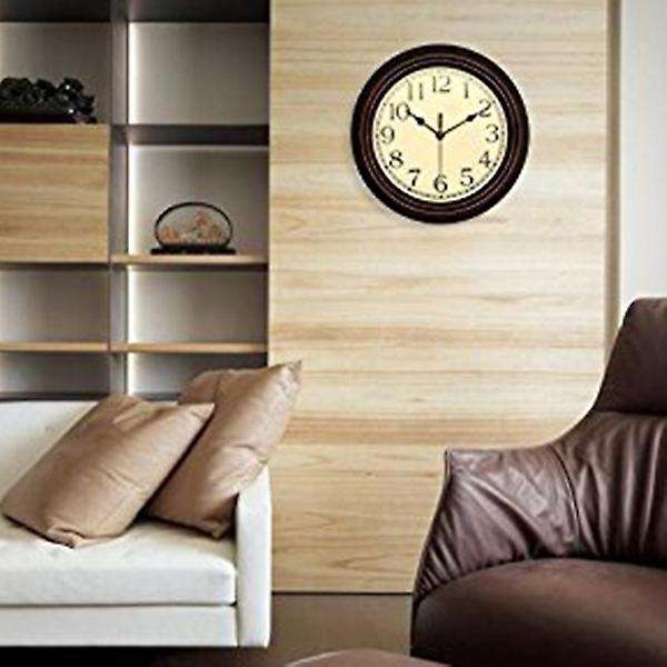 12-inch Round Classic Clock Retro Non Ticking Quartz Decorative Wall Clock