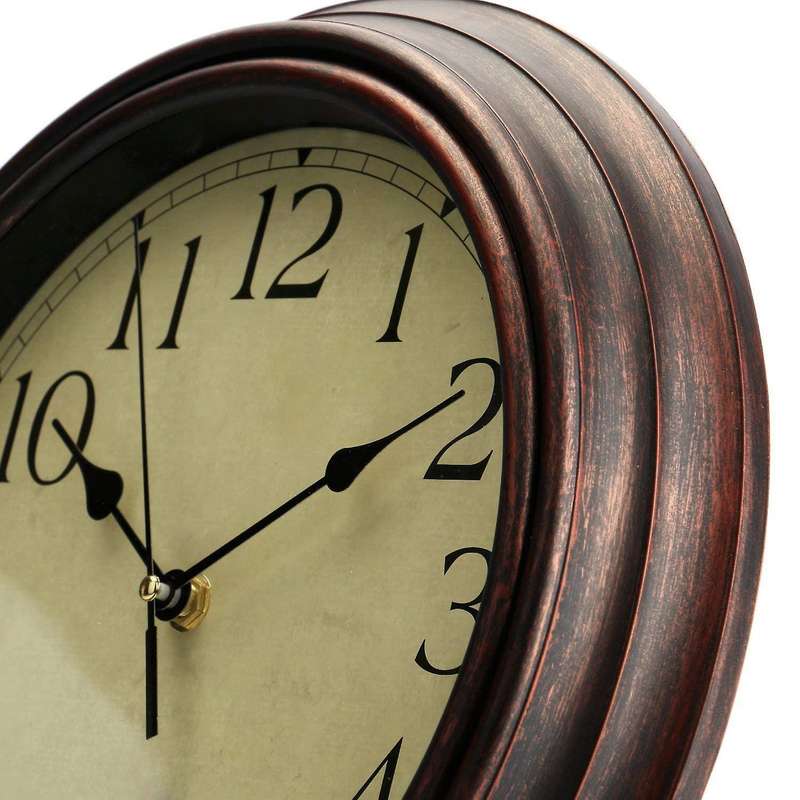 12-inch Round Classic Clock Retro Non Ticking Quartz Decorative Wall Clock
