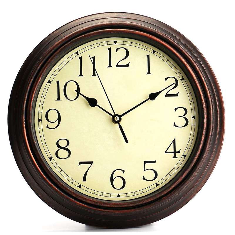 12-inch Round Classic Clock Retro Non Ticking Quartz Decorative Wall Clock