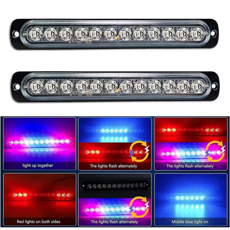 12LED Safety Emergency Flashing Lights, 12V-24V Strobe Warning Light, Breakdown Beacon LED Light Bar