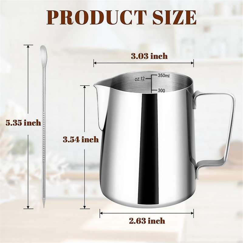 12Oz Milk Frothing Pitcher Cappuccino Espresso Machine Accessories with Latte Pen Clear Scale for Ho