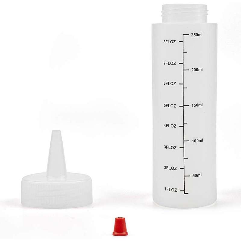 12-pack 8 Oz Condiment Squeeze Bottles with Red Tip Cap - Durable Plastic Squirt Bottle for Ketchup