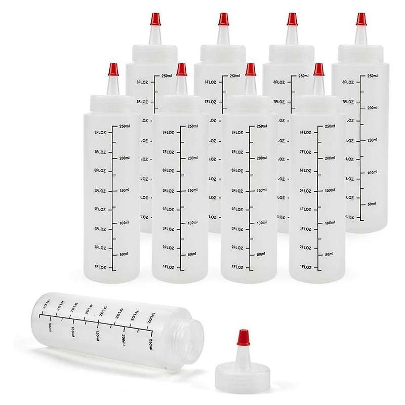 12-pack 8 Oz Condiment Squeeze Bottles with Red Tip Cap - Durable Plastic Squirt Bottle for Ketchup