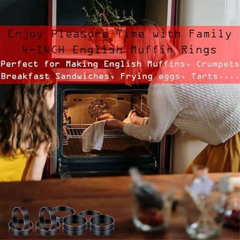 12pack Crumpet Rings Nonstick English Muffin Rings 3.15 Inch - Stainless Steel Double Rolled Tart Ri