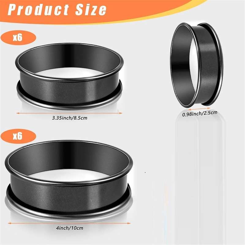 12Pack Crumpet Rings-Nonstick English Muffin Rings,Double Rolled Tart Rings Set, Molds for Baking (4