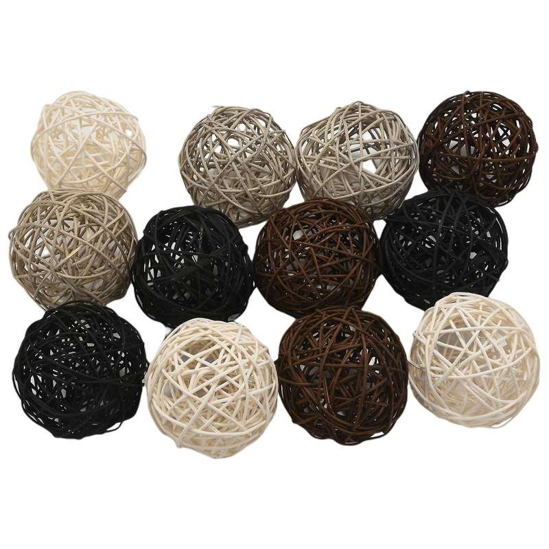 12-Pack Large Rattan Balls - Decorative Balls for Bowls, Vase Filler, Coffee Table Decor, Wedding P