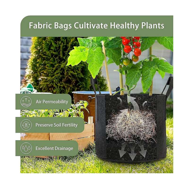 12-pack Grow Bags 5 Gallon, Thick Fabric Planter Bags for Vegetables, Sturdy Handles & Reinforced S