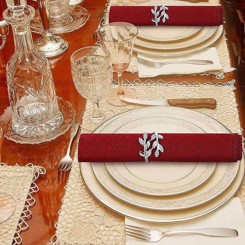 12Pc Leaf Napkin Ring Holder Leaves Napkin Buckle Fall Leaf Rhinestone Serviette Buckle for Wedding