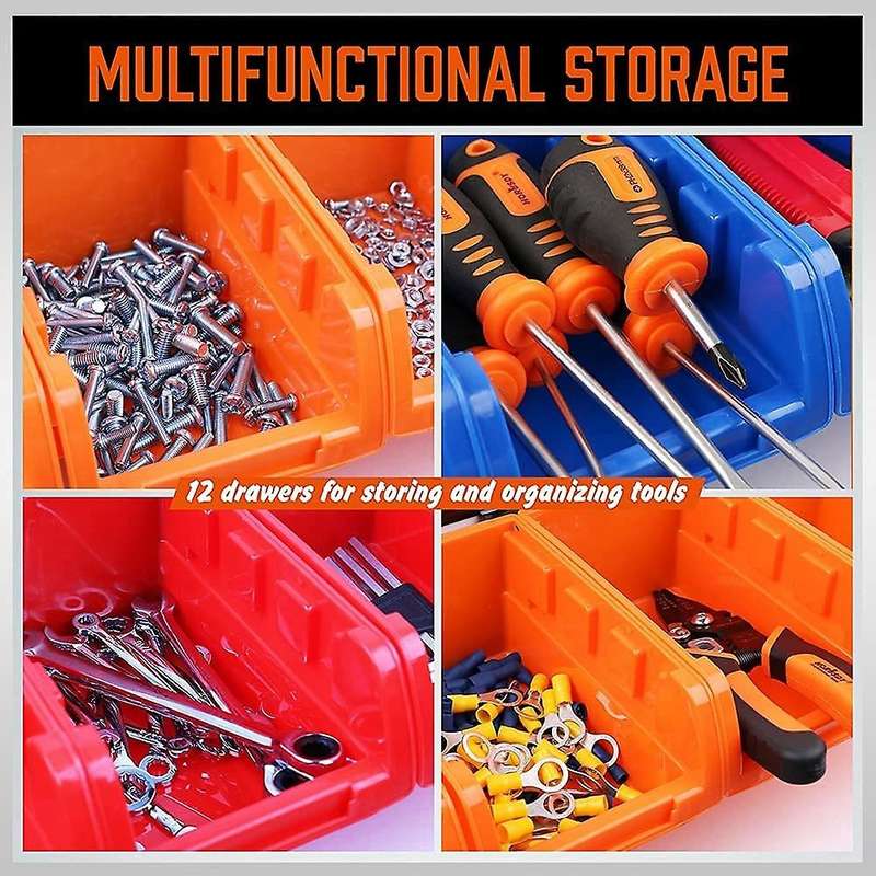 12PC Bin Wall Mounted Storage Bins Parts Rack Organizer Garage Plastic Shop Tool, Tools for Men Tool