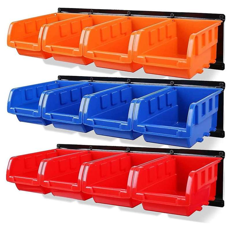 12PC Bin Wall Mounted Storage Bins Parts Rack Organizer Garage Plastic Shop Tool, Tools for Men Tool