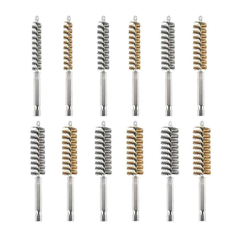 12Pc Wire Bore Brush Bore Cleaning Brush Brush Set Stainless Steel Wire Twisted Brush for Drill Imp