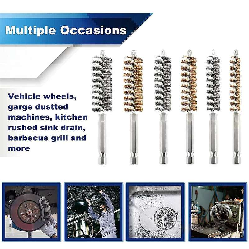 12Pc Wire Bore Brush Bore Cleaning Brush Brush Set Stainless Steel Wire Twisted Brush for Drill Imp