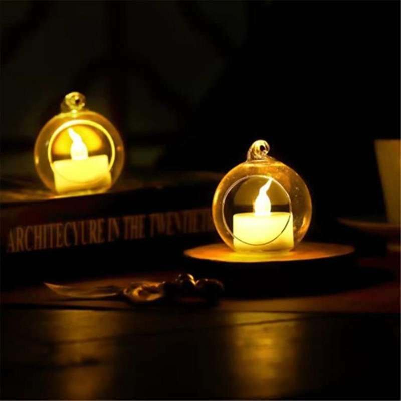 12PCS 6CM Round Hollow Glass Hanging Stand Candle Holder Wedding Art Decoration Table Lantern with E