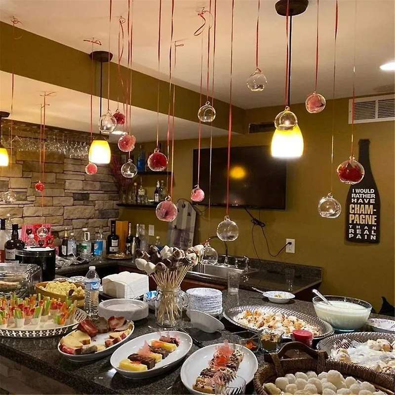 12PCS 6CM Round Hollow Glass Hanging Stand Candle Holder Wedding Art Decoration Table Lantern with E