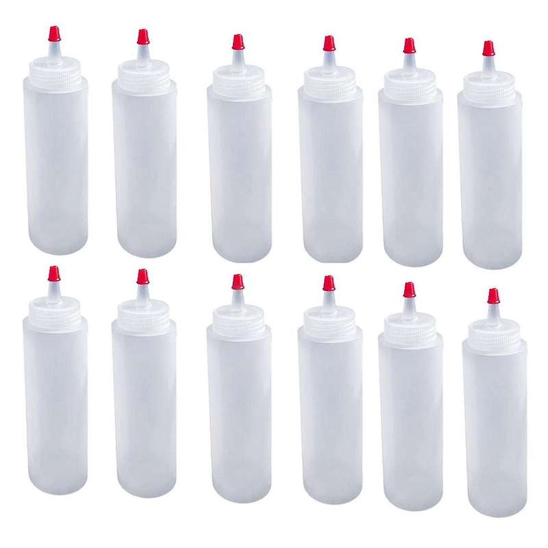 12pcs 16 Ounce Plastic Squeeze Condiment Bottles with Red Tip Cap Squirt Bottle for Ketchup,bbq, Sau
