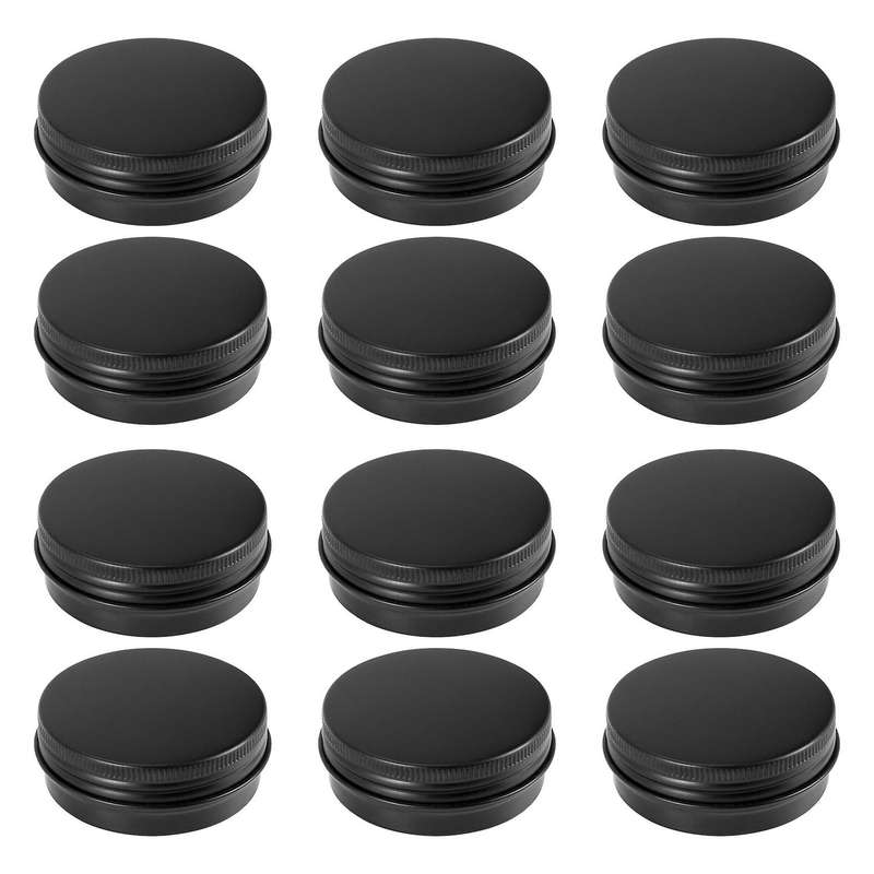 12Pcs 1Oz Black Aluminum Tin Jars Round Screw Lid Containers Empty Metal Storage Cans for Organizing