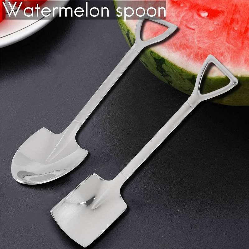 12pcs 304 Stainless Steel Spade Spoon Cake Dessert Spoon Watermelon Spoon Coffee Stirring Spoon