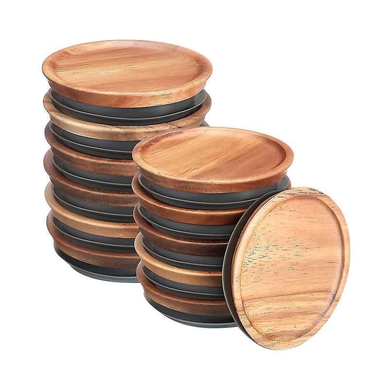 12pcs 3.5 Inch Wide Mouth Mason Jar Lids Reusable Canning Lids Wooden Mason Jar Lids with Airtight S