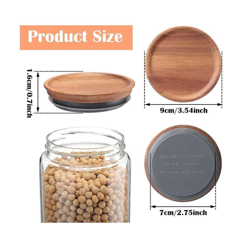 12pcs 3.5 Inch Wide Mouth Mason Jar Lids Reusable Canning Lids Wooden Mason Jar Lids with Airtight S