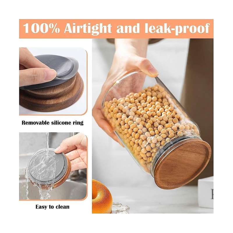 12pcs 3.5 Inch Wide Mouth Mason Jar Lids Reusable Canning Lids Wooden Mason Jar Lids with Airtight S