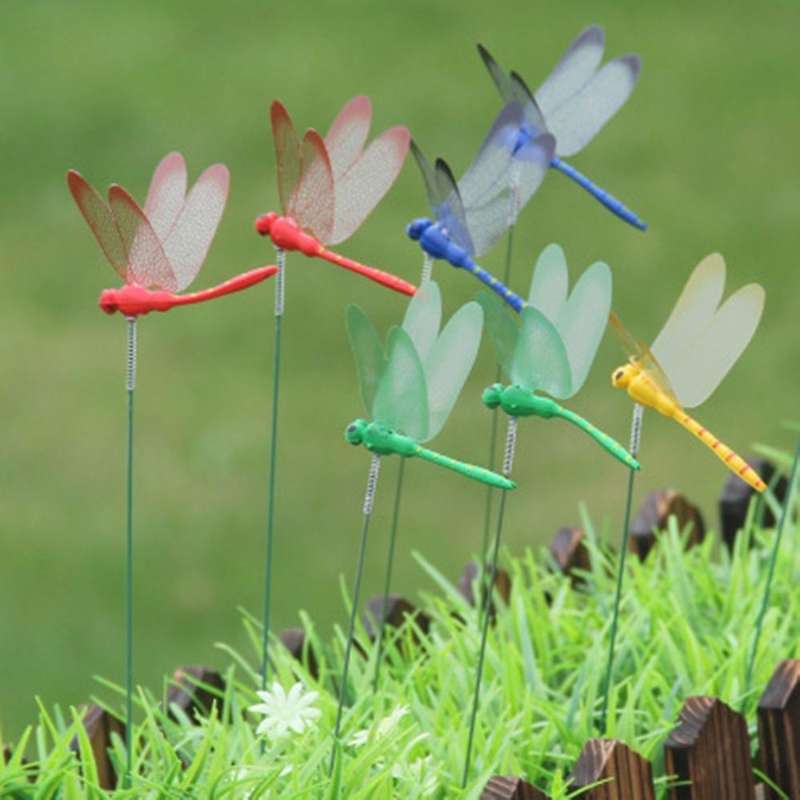 12Pcs Artificial Dragonfly Butterflies Garden Decoration Outdoor Simulation Dragonfly Stakes Yard Pl