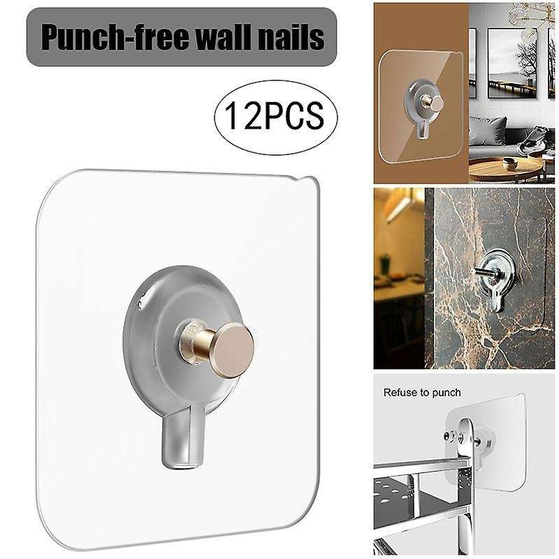 12Pcs Adhesive Wall Screws Hanging Nails Wall Hook Self Adhesive No Drilling Non-Trace Kitchen Wall