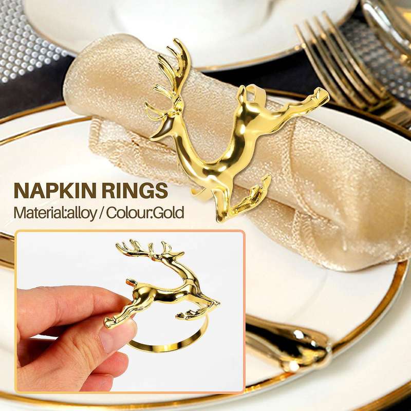 12Pcs Christmas Elk Deer Napkin Rings Alloy Napkin Table Decoration