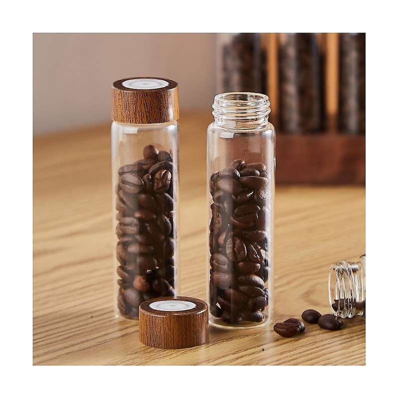 12pcs Coffee Bean Storage Tubes Coffee Bean Cellar Wooden Display Stand and Funnel Espresso Accessor