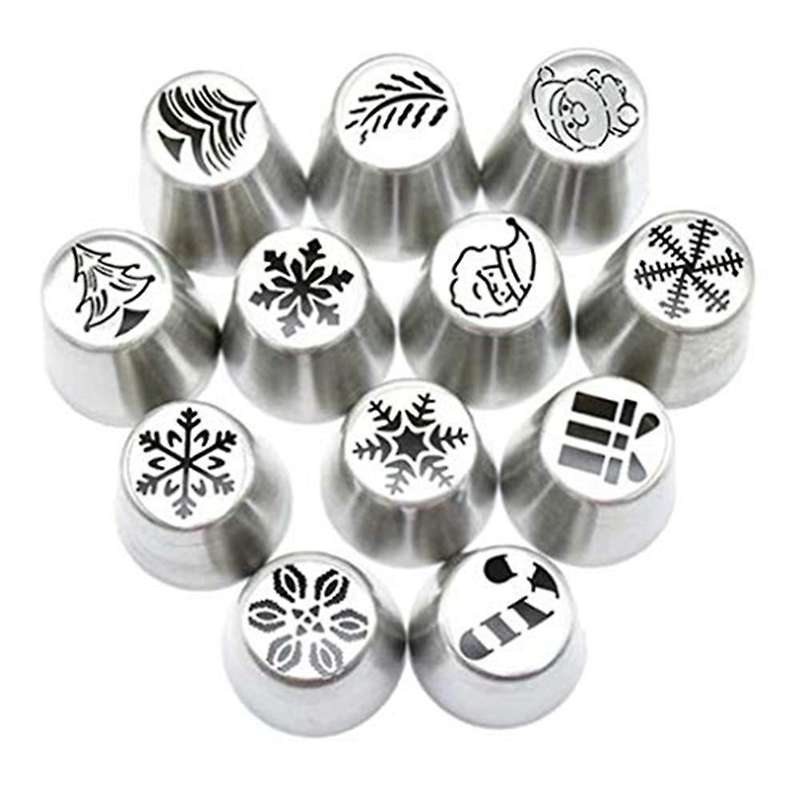 12Pcs Christmas Icing Piping Tip Nozzle Steel Piping Tip Cake Decorating Tools for Birthdays Wedding