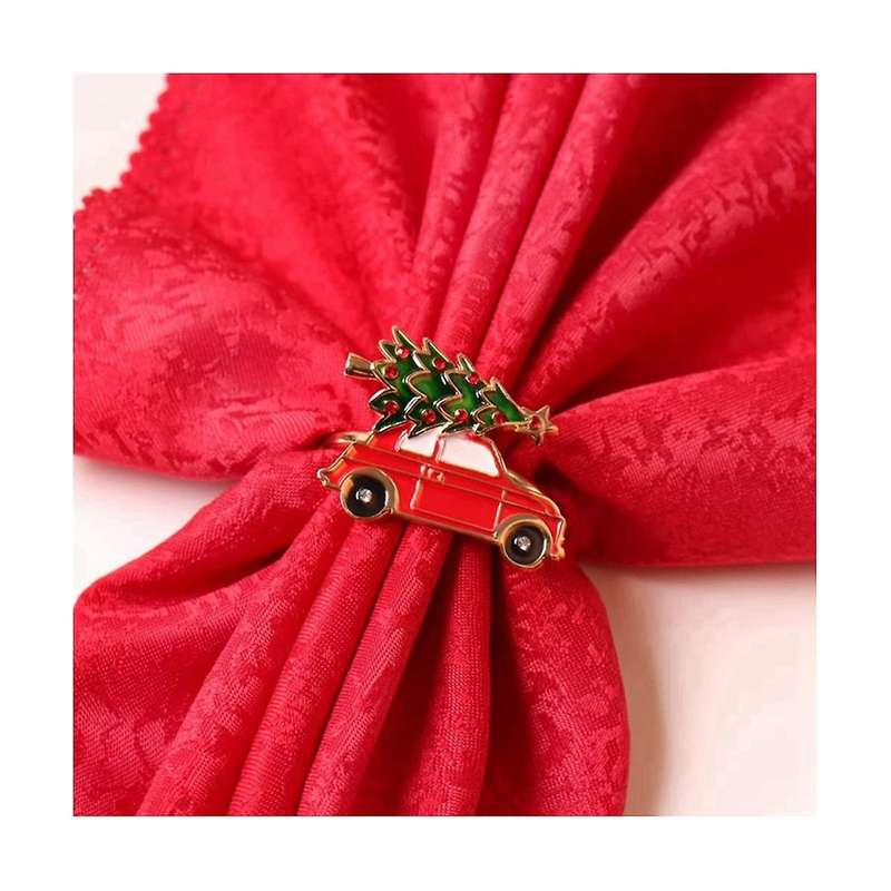 12pcs Cute Car Shape Metal Christmas Napkin Ring Holder Multicolor Towel Tissue Ring Napkin Buckle