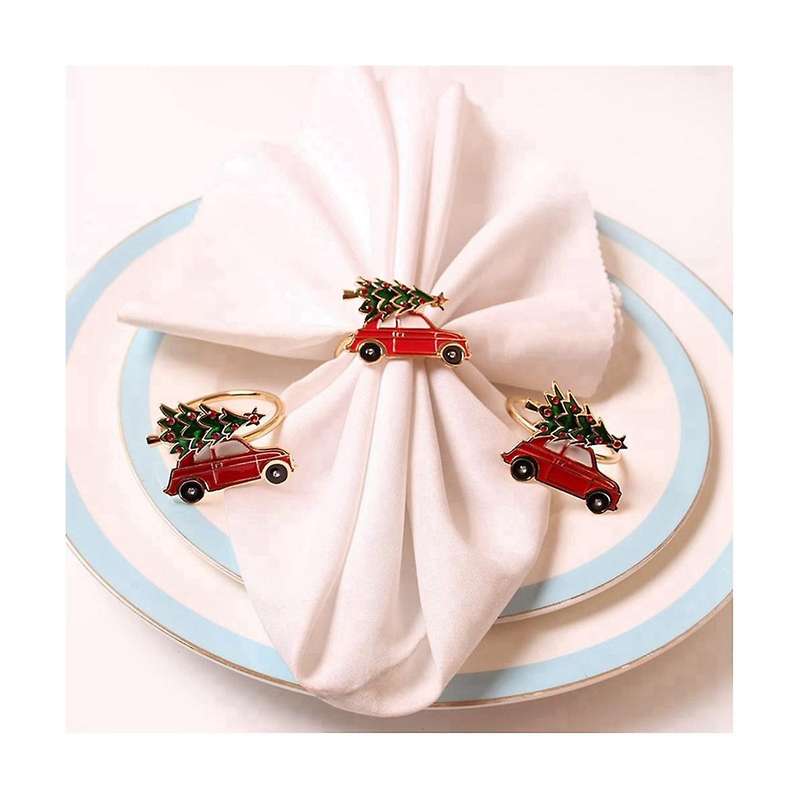 12pcs Cute Car Shape Metal Christmas Napkin Ring Holder Multicolor Towel Tissue Ring Napkin Buckle