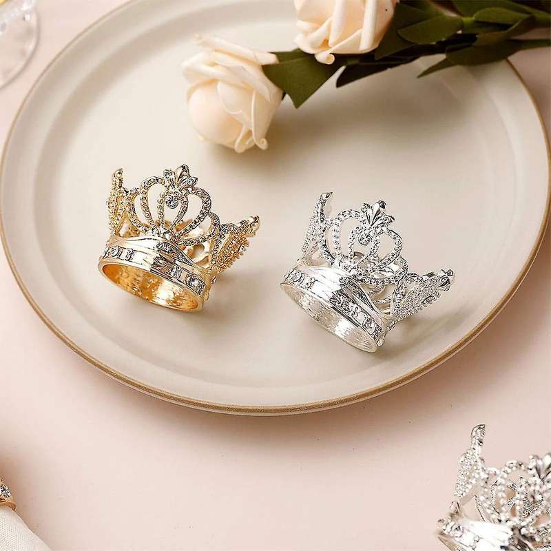 12Pcs Crown Napkin Ring Metal Tissue Ring Napkin Buckle Suitable for Wedding Banquet Hotel Holiday P